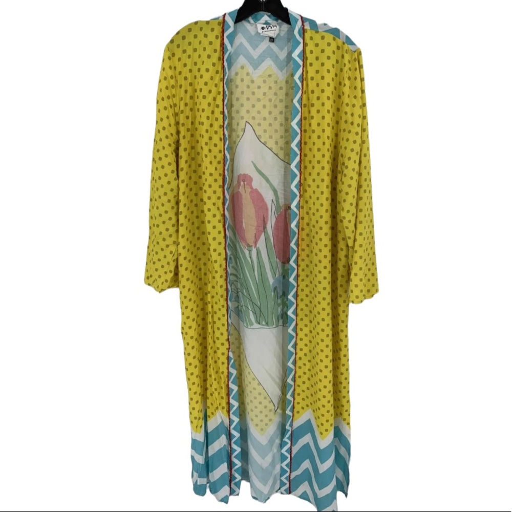 Vera for Anthropologie Bouquet Kimono Robe Open Front Cover Up One Size
